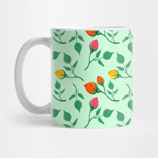 Floral pattern with yellow red and pink rose flowers on green backdrop Mug